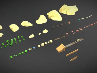 3D Environment  - Desert Town Low-poly 3D model