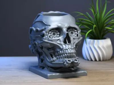 Skull robot pen holder Cyborg pen holder 3D print model