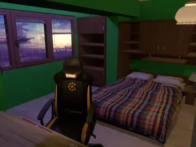 Blender 2 8 Eevee Apartment Interior Rigged Doors and chair Low-poly 3D model