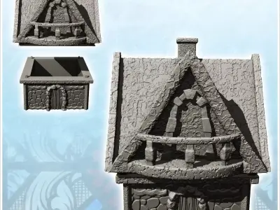 High roofed building with stone terrace and chimney 23 - Medieva 3D print model