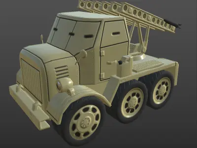Set of Cartoon Tanks and Buildings Low-poly 3D model