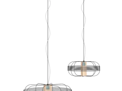 GALAXY two hanging lamps with metal frame and glass shade 3D model