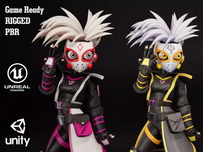 Stylized Cyber Mask Character Adventure 4 Game Ready Low-poly 3D model