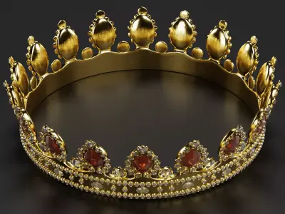 Royal Crown V2 - Golden Jewelry with Ruby Gemstones 3D model