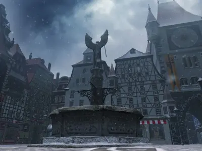 Old Town Square Winter Low-poly 3D model