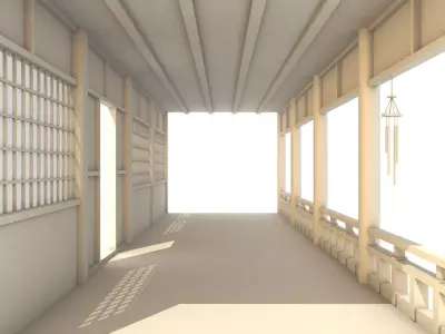 Japanese Corridor - Hallway Low-poly 3D model
