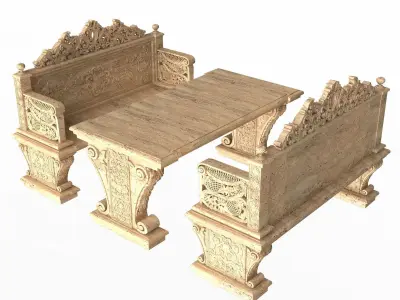 Stone Bench and Table 05 Low-poly 3D model