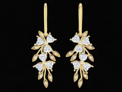 Elegant Leaf Drop Earrings with Diamond Accents Jewelry  1990 3D print model
