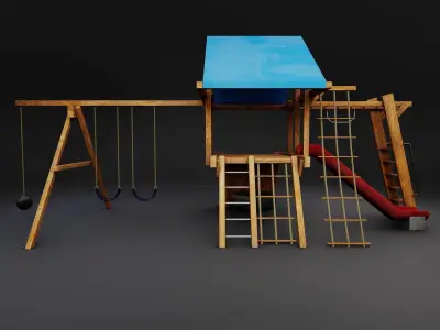 Playground Kids Games Exterior - Wooden Outdoor 3D Model PBR Low-poly 3D model purchase