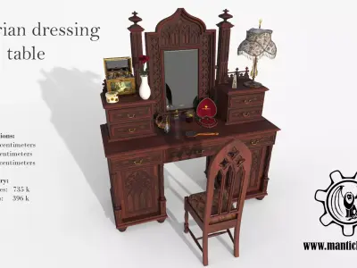 Victorian dressing table - openable Low-poly 3D model