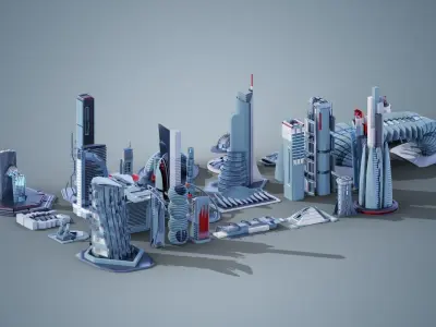 35 Futuristic Buildings VOL 3 Low-poly 3D model