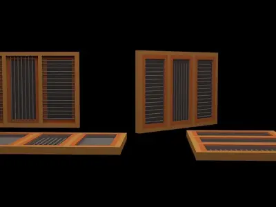  WOODEN WINDOW -LOW POLY -GLASS-150X100 - KW3- 3 panel furniture Low-poly 3D model