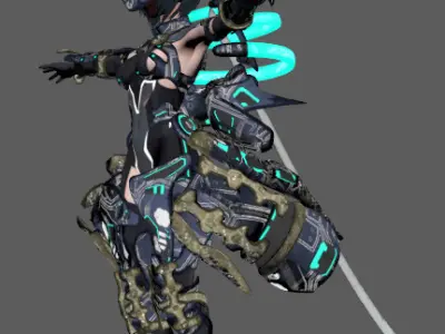Cyberpunk female warrior Low-poly 3D model
