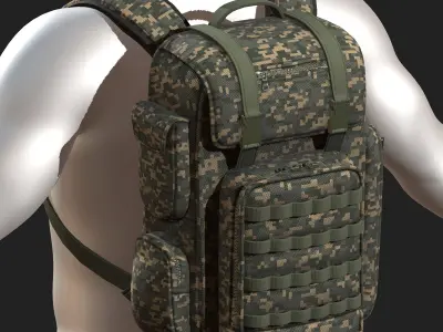 Backpack military combat bag baggage pockets  Low-poly 3D model