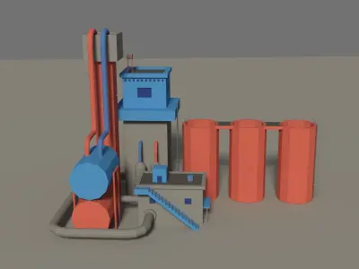 Low Poly Cartoon Factory 3 Low-poly 3D model