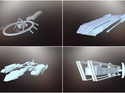 Sci-Fi War Spaceships collection Low-poly 3D model