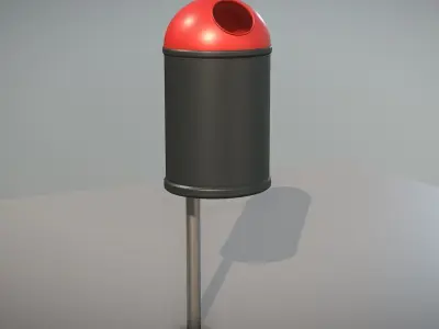 Red and black plastic city trash can - High-Poly Version  3D model