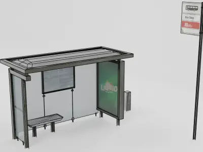  Bus stop Low-poly 3D model
