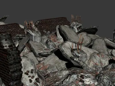 Rubble Brick and Concrete Elements Low-poly 3D model