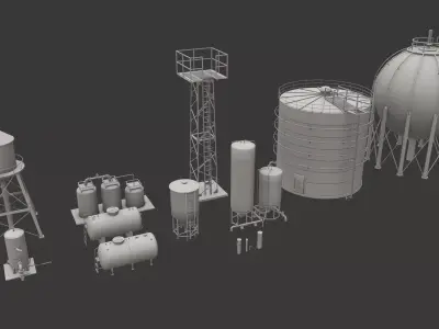 Storage Tanks Pack Low-poly 3D model