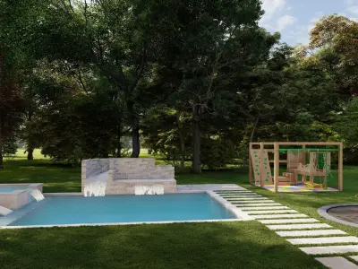 3D Exterior Scene 3D model design garden and landscape 3D model 3D model