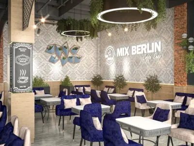 Modern Coffee Shop Interior and Exterior 3D Scene 3D model