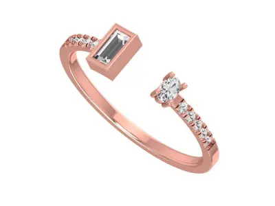 Open End Light Weight Band Baguette Oval Stone Ring 3D print model