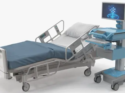  Clinical Workstation Cart with Patient Bed 