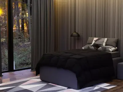 BEDROOM with walls Low-poly 3D model