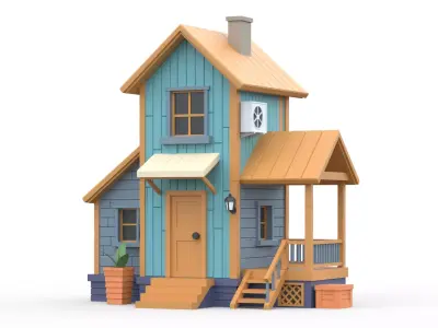 Wooden House F with UV Low-poly 3D model