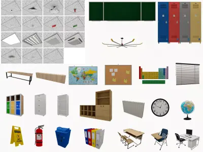 School Classroom Props pack 3D model