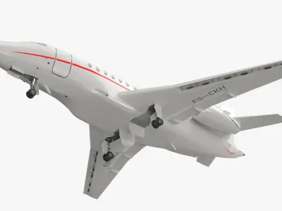  Plane Dassault Falcon 2000 White Rigged 