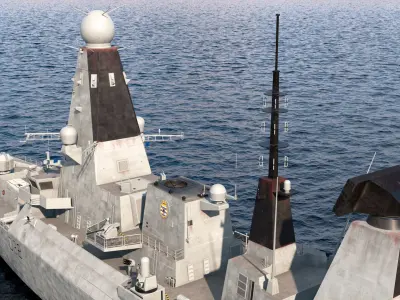  Royal Navy Type 45 Destroyer with AW101 Helicopter Rigged for Maya 