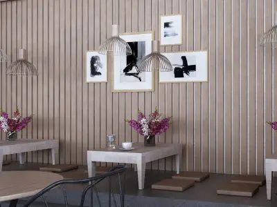 Cafe shop interior  Low-poly 3D model