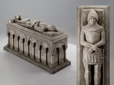 Romanesque Stone Sarcophagus Low-poly 3D model
