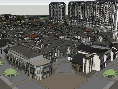 Classical highrise building complex 3D model