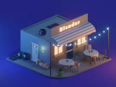 Caffee coffee shop with tables and chairs 3D model