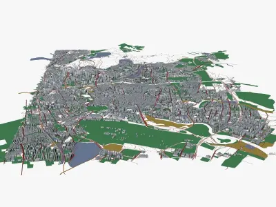 Singapore city with grass and trees Low-poly 3D model