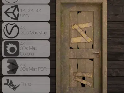 Interior Door 02 Variant 5 Damaged Wood PBR Game Ready Low Poly Low-poly 3D model