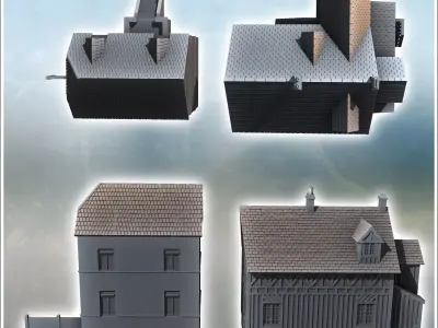 Set of two houses from Sword Beach Ouistreham Normandy France -  3D print model