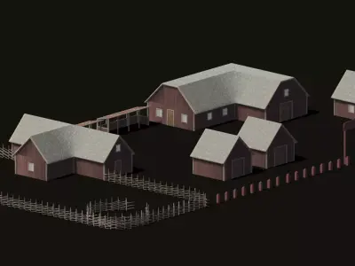 Modular farm kit Low-poly 3D model