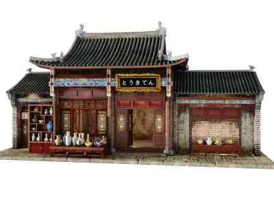 Historic Asian Pottery Shop Street Facade 3D model
