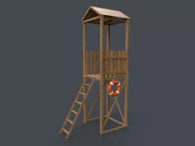 PBR Beach Lifeguard Watch Tower Low-poly 3D model