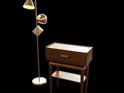 Anthropologie Holcombe Nightstand in Light Brown and Geo Floor L 3D model