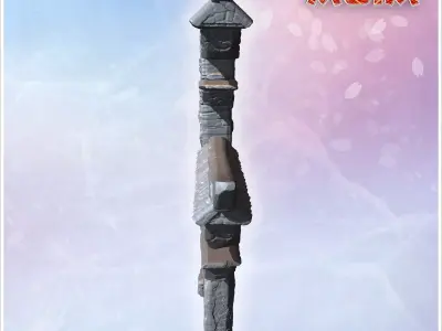 Torii gate with three arched sections and detailed textured wood 3D print model