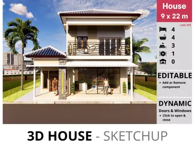 House 9x22m code 559 - Sketchup 3D model 3D model 3D model