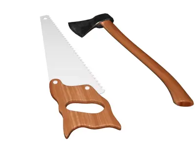 Low Poly Axe  Hand Saw Tool Set Low-poly 3D model