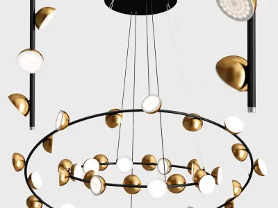 APRIL COLLECTION circular chandelier with gold and balls 3D model