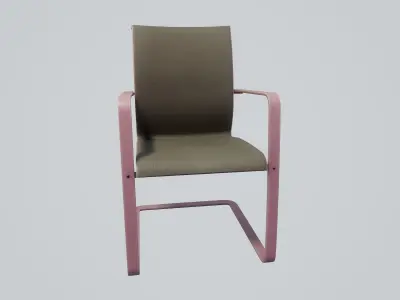 Modern chair warm grey linen - light pink painted wood Low-poly 3D model