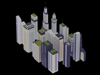 15 Building Low Poly Set 3D model